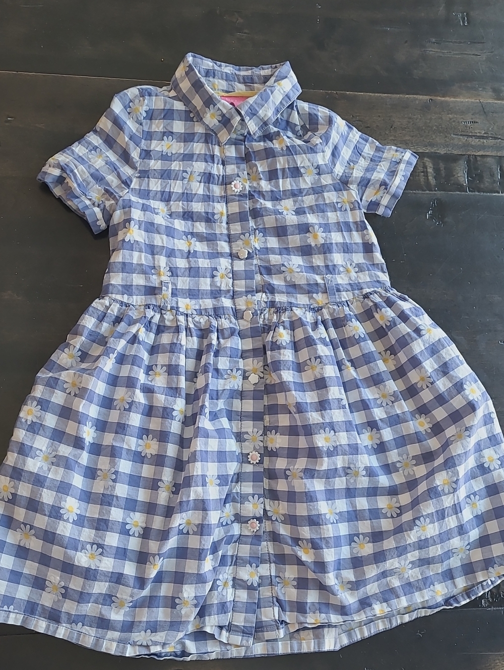 Size 7 Isaac Mizrahi Blue Gingham Daisy Button-Front Dress